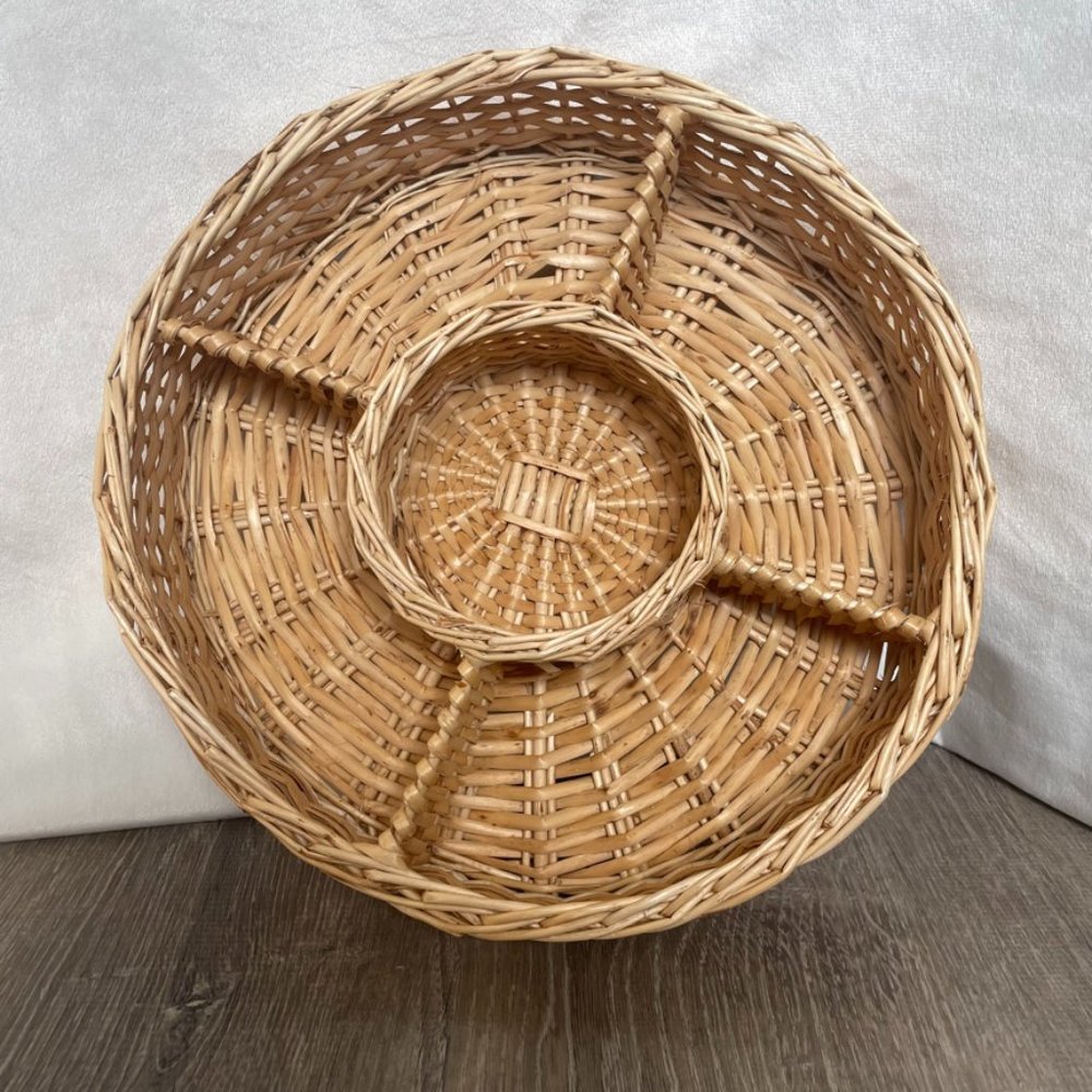 Boho Divided Basket Woven Rattan Wicker Chips & Dip Serveware Organizer Tray